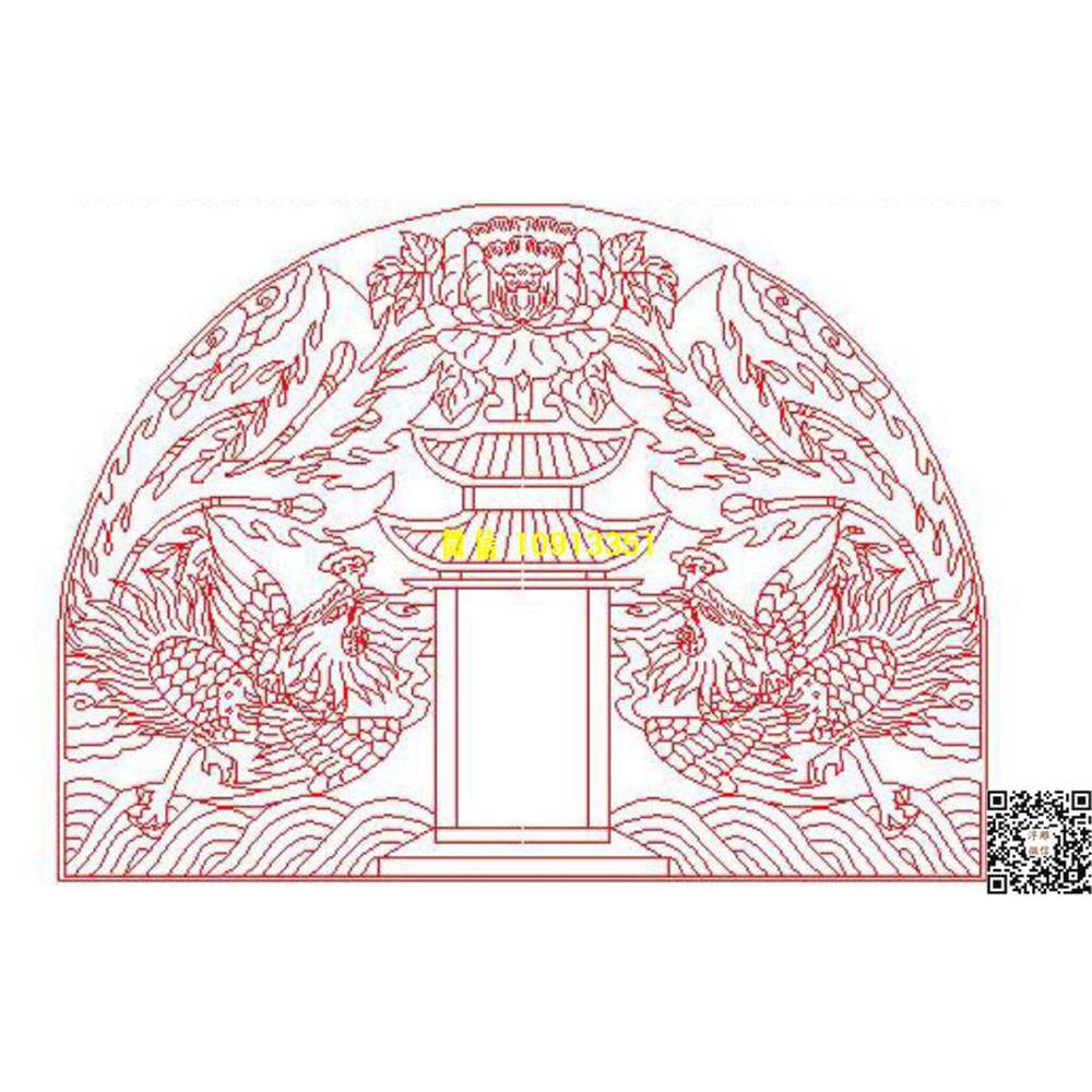 精雕图52双凤墓碑碑头线雕图线条图单线铣底图_电脑雕刻plt文泰矢量图精雕图浮雕图